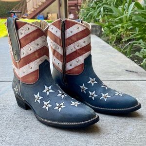 Sheryl Crow Shoes | Leather Cowgirl Boots Patriotic Stars & Stripes - size 8M